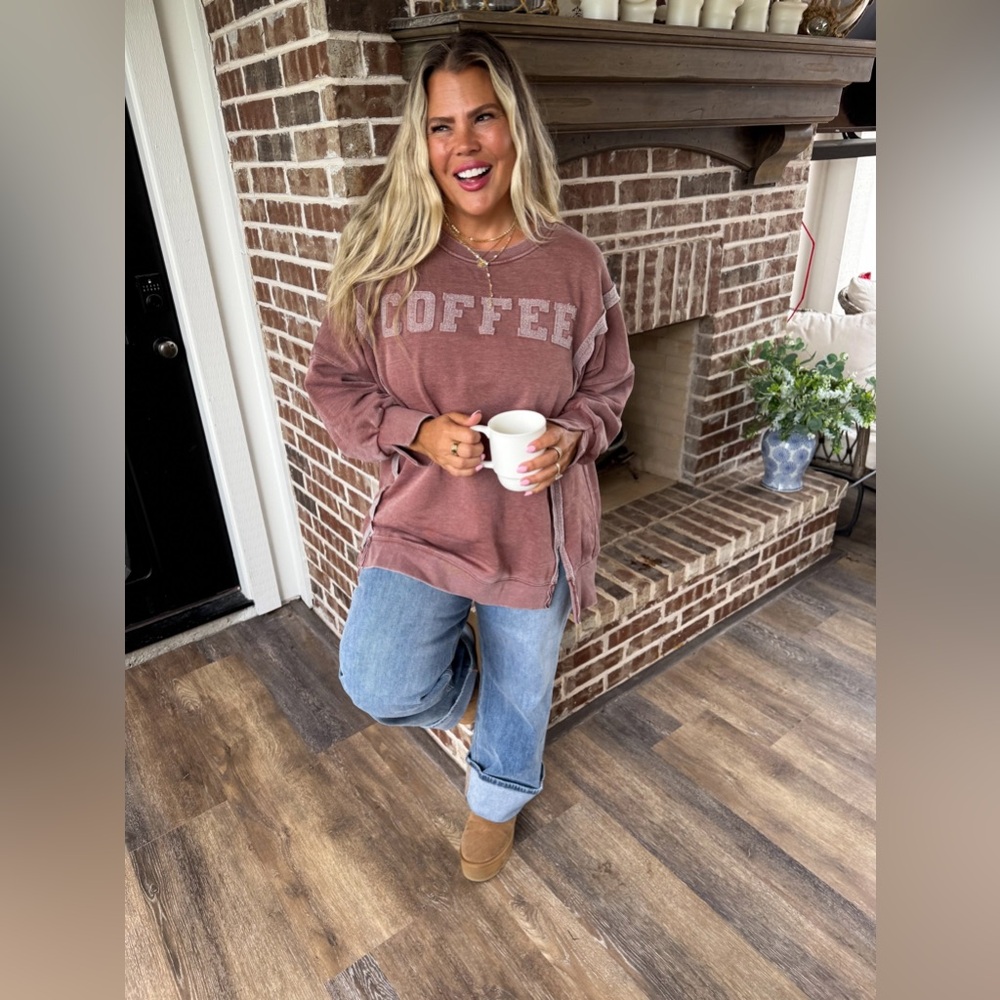 Coffee Classic Crew Sweatshirt Mocha Brown Size 1X - Picture 7 of 9